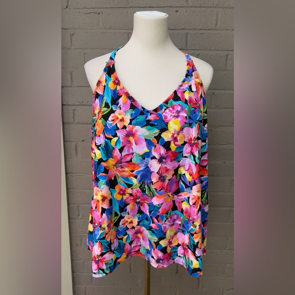 Island Escape NWT multicolor floral print tankini top 18W
